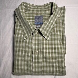 Quiksilver Men's Shirt Large‎ Green Plaid Short Sleeve Button Up Casual